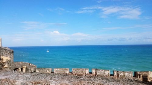 Scenic view of sea against blue sky