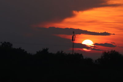 Silhouette trees against dramatic sky during sunset