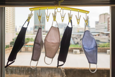 Close-up of clothes drying on clothesline