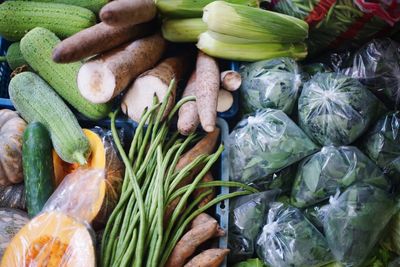 High angle view of vegetables for sale at market