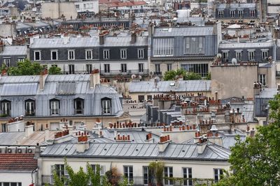 High angle view of buildings in town