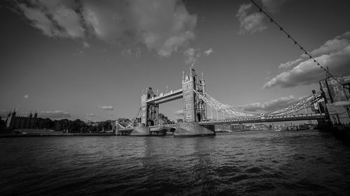 Low angle view of suspension bridge