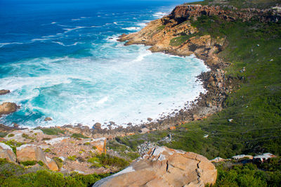 High angle view of rocks on beach