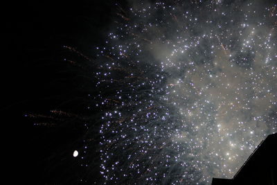 Low angle view of fireworks against sky at night