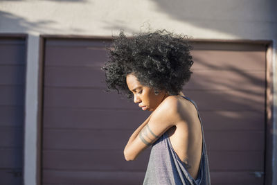 Profile of a young woman.