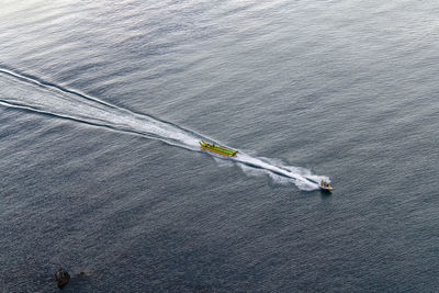 High angle view of nautical vessel on sea