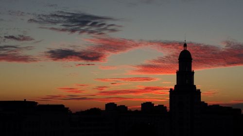 Silhouette buildings at sunset