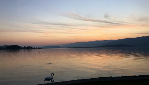 Scenic view of lake against sky during sunset