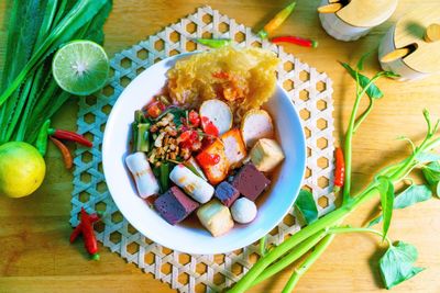 High angle view of food on table