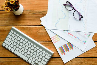 High angle view of books on table