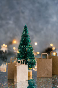 Close-up of christmas decorations on table