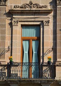 Classic colonial glass door and balcony in mexico