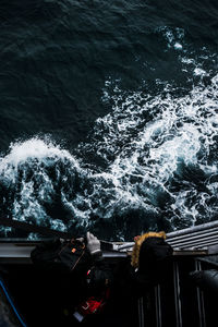 High angle view of boats in sea