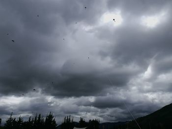 Low angle view of silhouette birds flying in sky