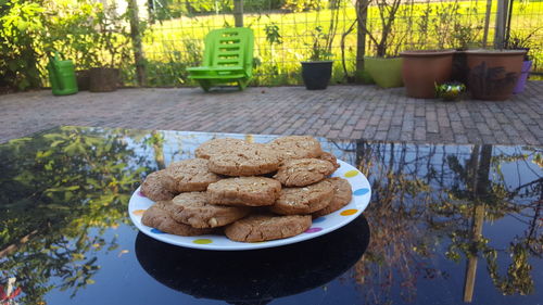 High angle view of breakfast on table