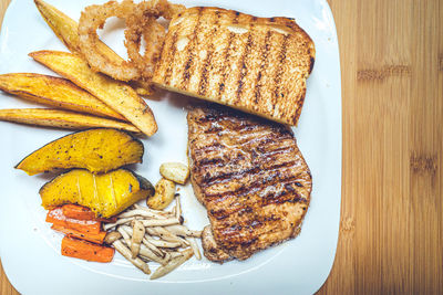 High angle view of breakfast on table