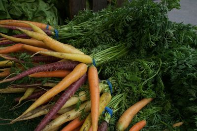 High angle view of vegetables for sale in market