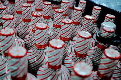 Vodka bottles on bottling plant at factory