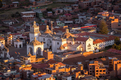 High angle view of buildings in city