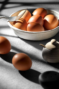 Close up eggs on the table with shadow 