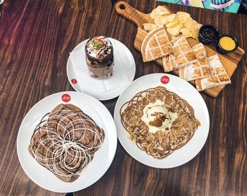 High angle view of breakfast on table