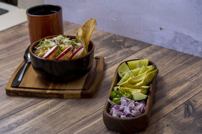 High angle view of food on table