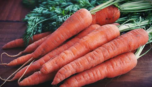 High angle view of vegetables on table