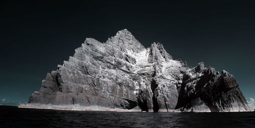 Rock formations in sea against clear sky