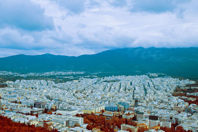 High angle view of townscape against sky