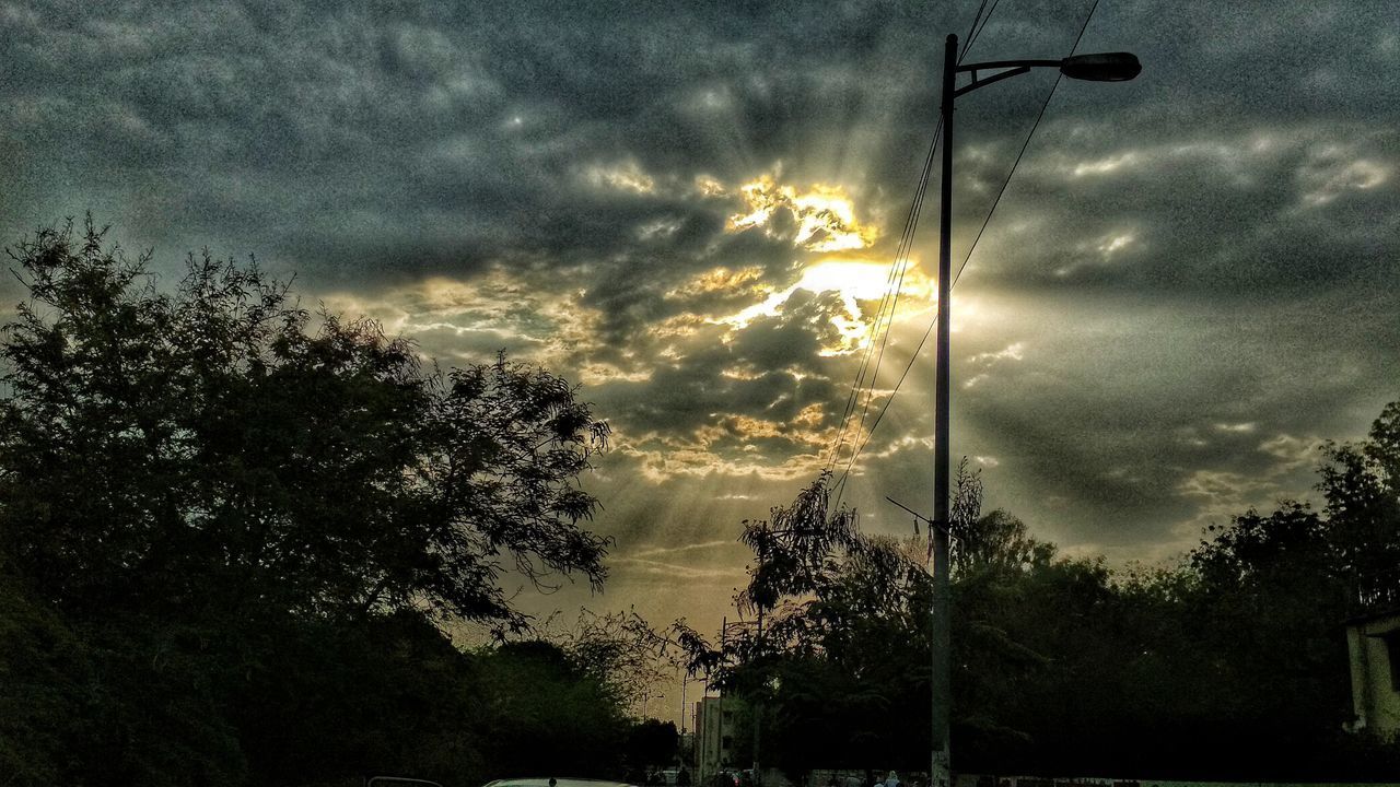 LOW ANGLE VIEW OF SILHOUETTE TREES AGAINST DRAMATIC SKY