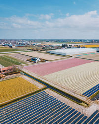 High angle view of field against sky