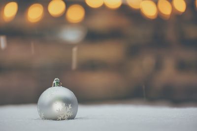 Close-up of christmas decoration on table