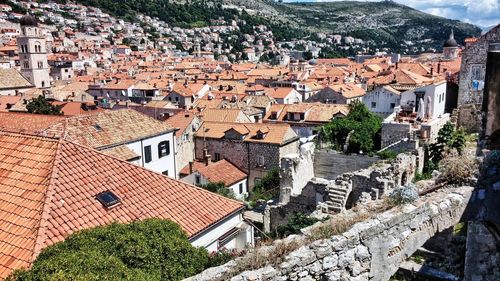 High angle view of buildings in city