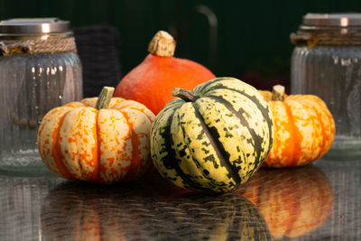 Close-up of pumpkins on table