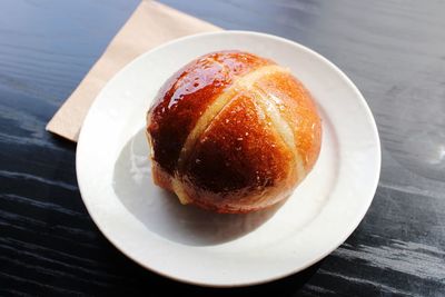 High angle view of dessert served on table