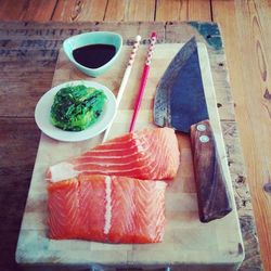 Close-up of food on wooden table