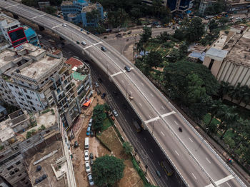 High angle view of traffic on road in city