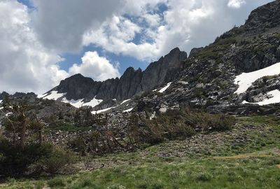 Scenic view of mountains against cloudy sky