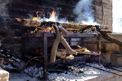 Bonfire on wooden log