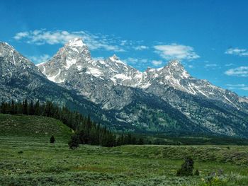 Scenic view of snowcapped mountains against sky