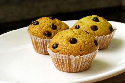 Close-up of cake in plate on table
