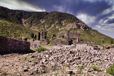 Panoramic view of castle on mountain against sky in bhangarh rajasthan 
