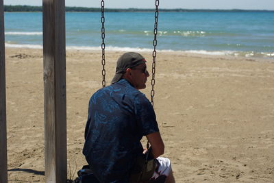 Rear view of man standing on beach