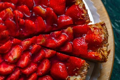 High angle view of strawberries