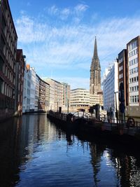 Canal passing through city buildings