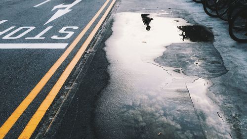 Close-up surface level of puddle on ground