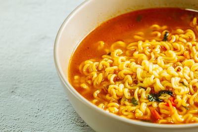 High angle view of soup in bowl