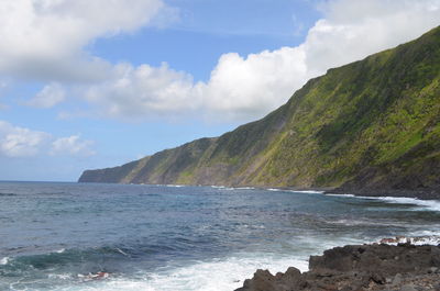 Scenic view of sea against cloudy sky