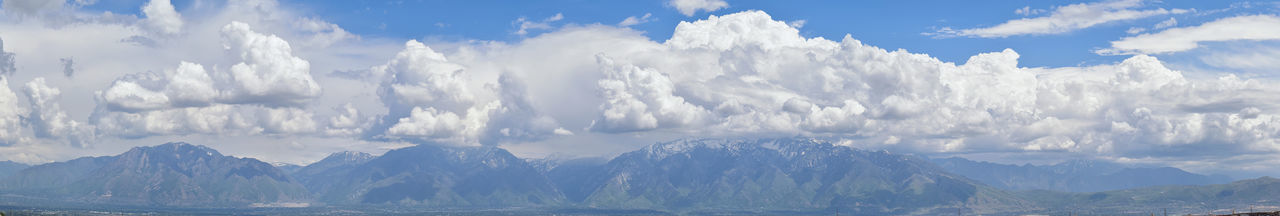 Panoramic view of snowcapped mountains against sky