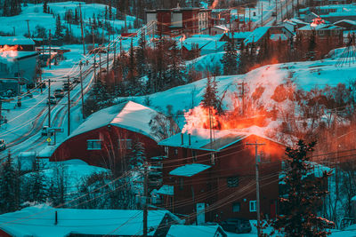 View of buildings in city during winter